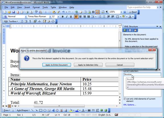 Figure 7 – Options for applying schema on appropriate range in document