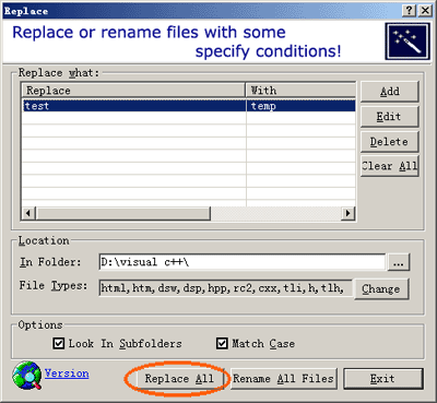 Replace all in Files, Replace in files, Replace in folder, Visual C++  Project